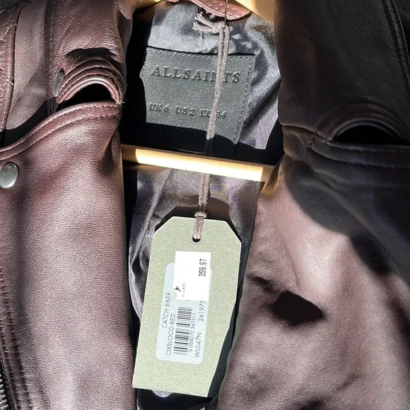 ALLSAINTS Oxblood Red Catch Biker Leather Coat - Picture 4 of 9